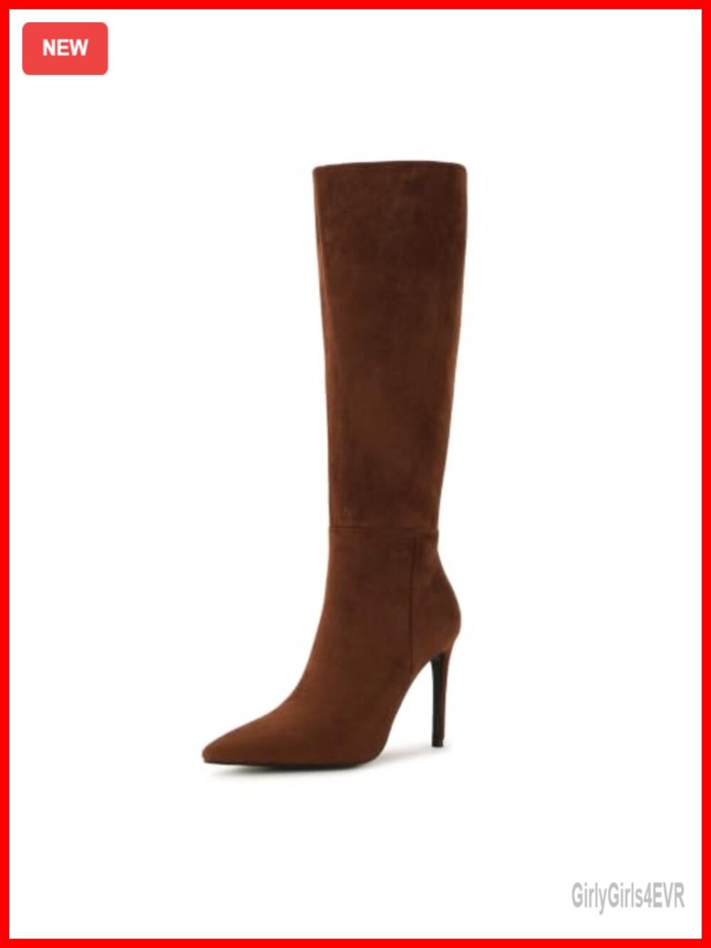 IDIFU Women's Knee High Pointed Toe Stiletto Heel Faux Suede Dress Boots